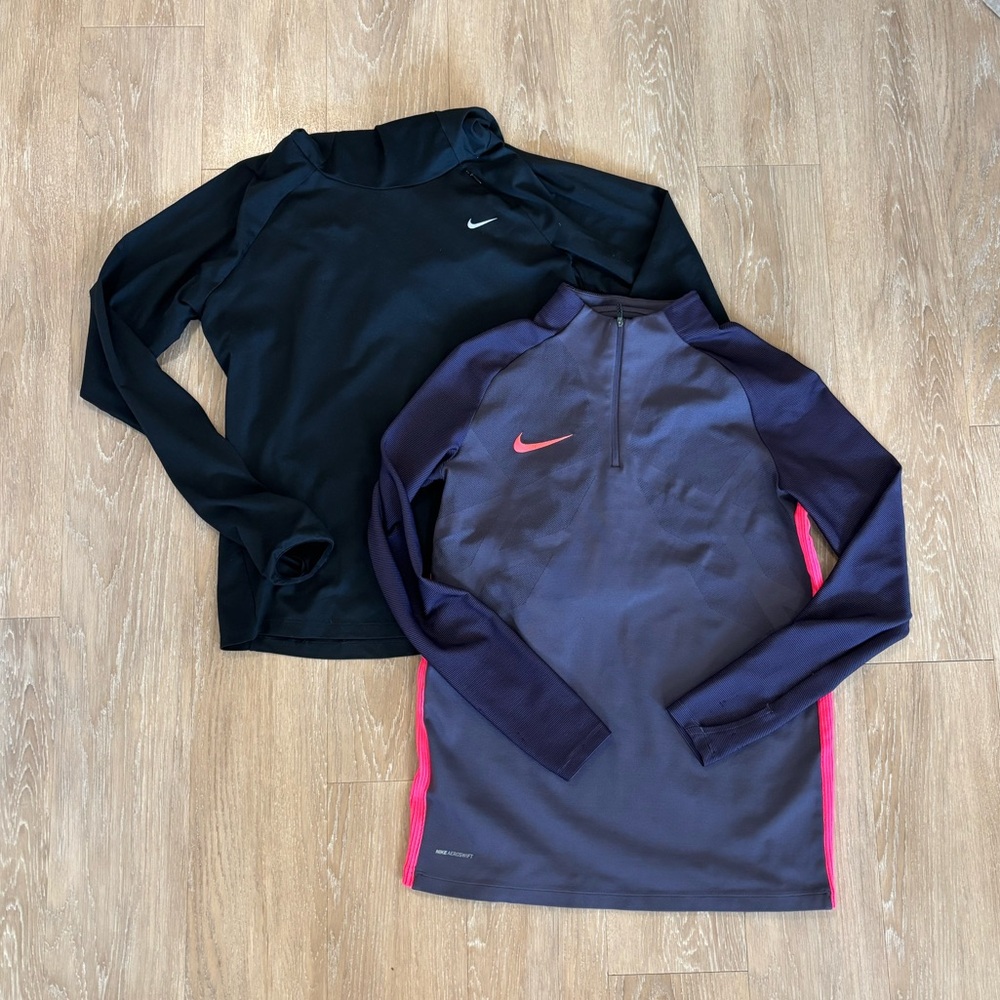 Nike Black and Dark Purple Long Sleeve Shirts Lot of 2